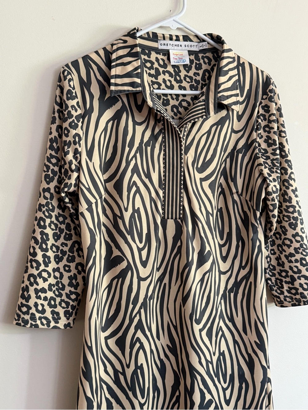 Gretchen Scott Jersey L Everywhere Tan/Black Animal Instincts Print Dress RESORT - Picture 2 of 13